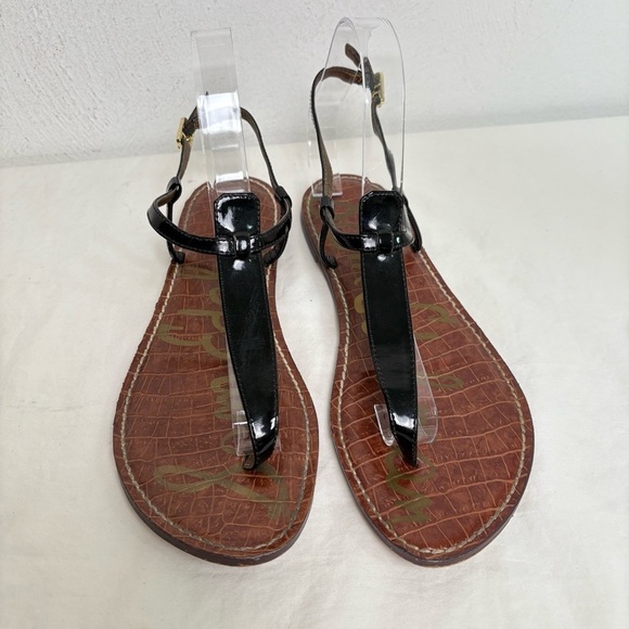 SAM EDELMAN T-Strap Thong Patent Faux Leather Flat Sandals 10 - Picture 4 of 16